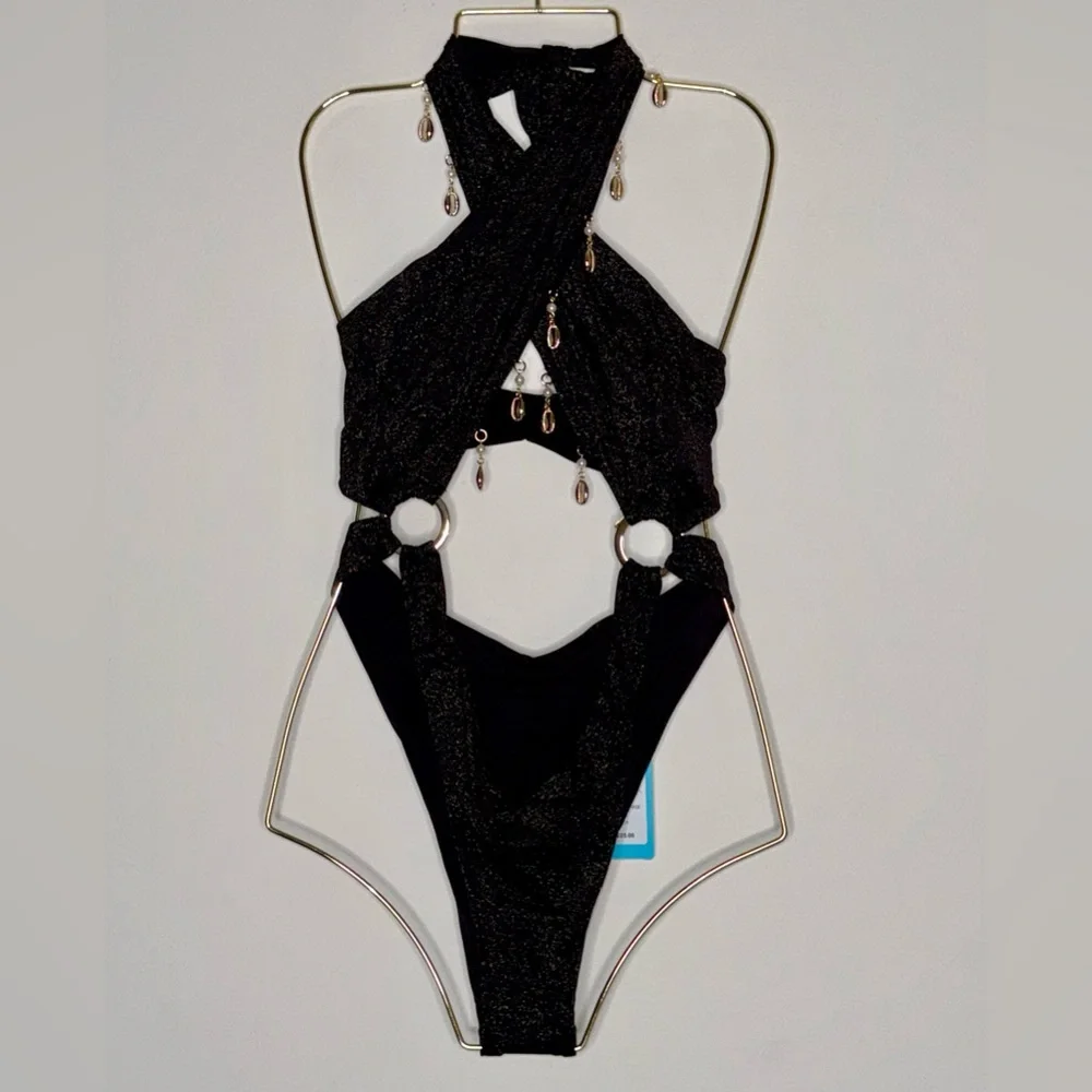 Beach Bunny- Sybil Wrap One Piece - Black Halter - New with Tag 🏷️ - Picture 9 of 14